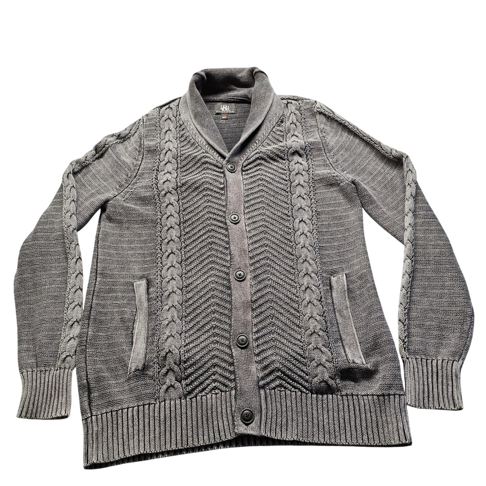 Rock & Republic Shawl Collar Cardigan Mens XL Gray Cable Knit Button Sweater